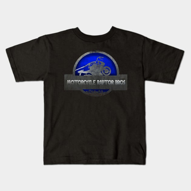 motorcycle raptor bros"Jurrasic world" Kids T-Shirt by The darkcartoon